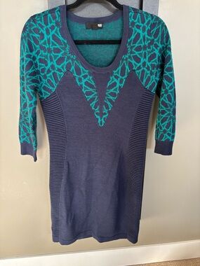 Brooklyn Industries Sweater Dress Small Blue Green Knit Wool Blend